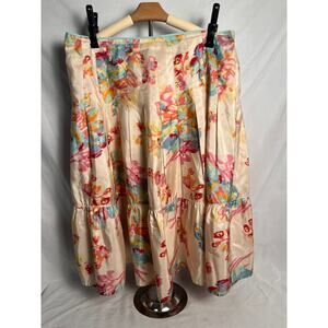 Banana Republic 100% Silk Floral Midi Skirt Women’s 14 Boho